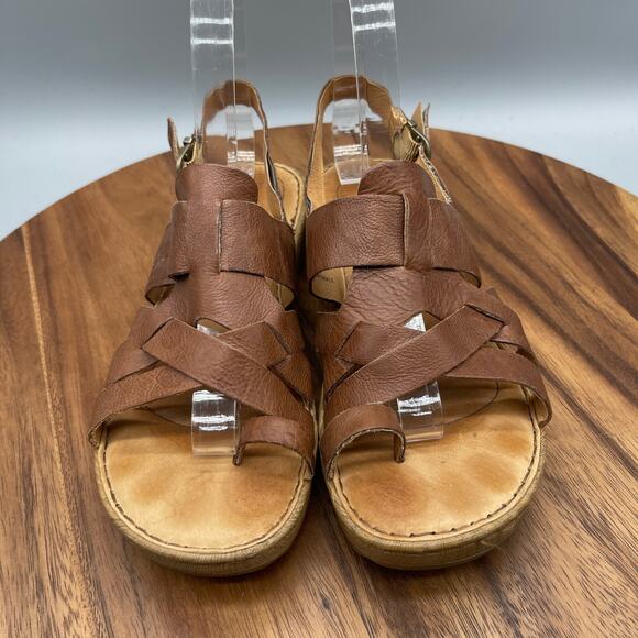 Born Sandals Womens Size 6 M Brown Leather Strappy Wedges Casual Shoes Comfort - Picture 2 of 9